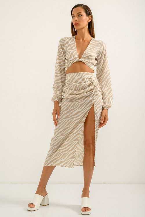 Ρούχα>Φούστες>Midi Midi φούστα με zebra print και άνοιγμα (MULTI)