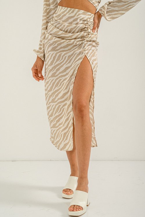 Midi skirt with zebra print and cut out detail