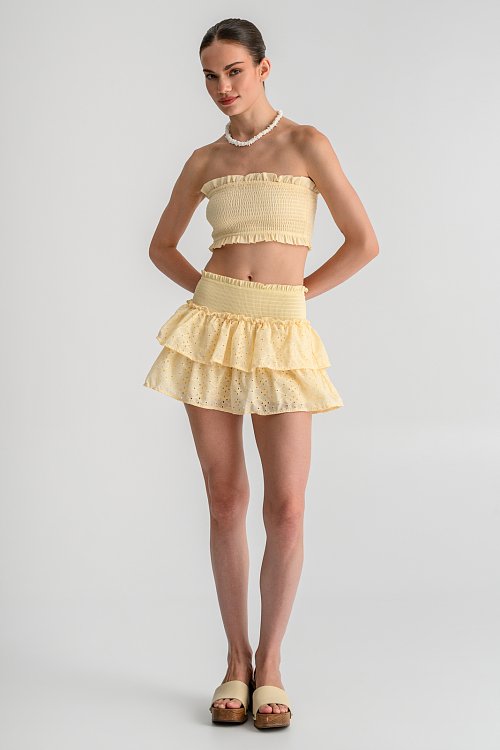 Broderie παντελονόφουστα με βολάν (L.YELLOW) - pinkwoman - 