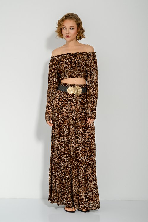 Maxi leopard skirt with shirring details