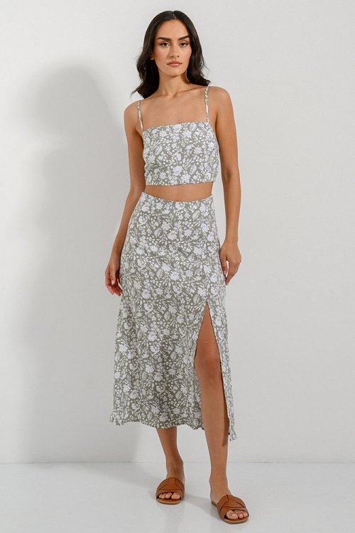 Midi floral skirt with front slit detail