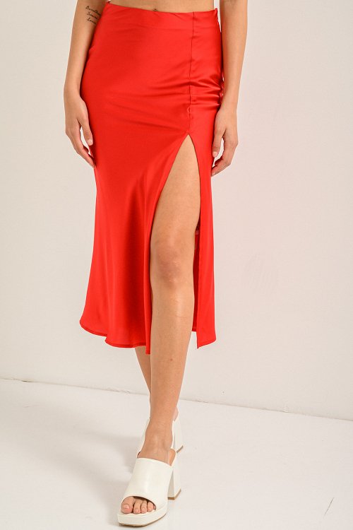Midi satin skirt with cut out detail