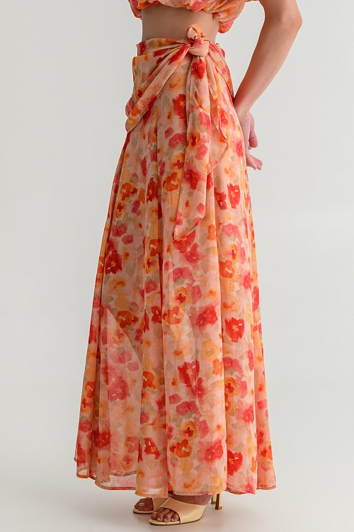 Maxi floral chiffon wrap skirt