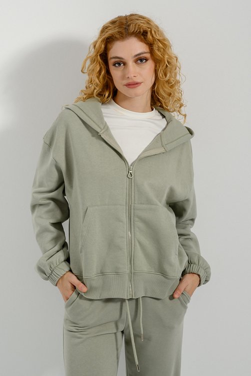 pinkwoman Basic φούτερ ζακέτα με κουκούλα (D.MINT) - 3