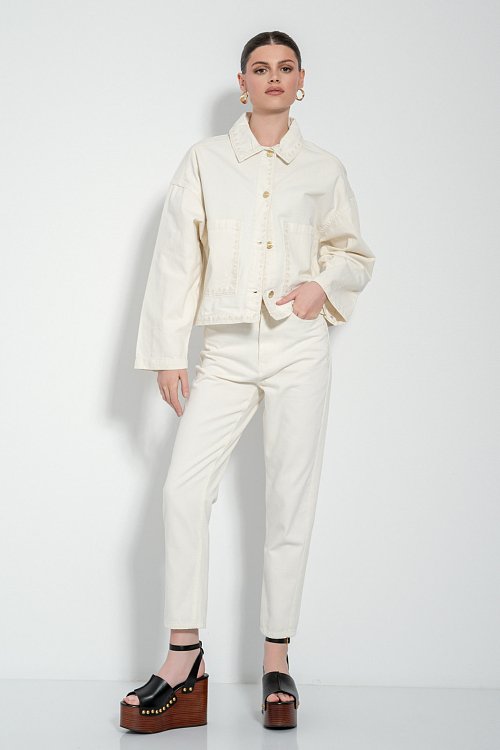 Ντένιμ overshirt τζάκετ με κεντημένα σχέδια (OFF WHITE)