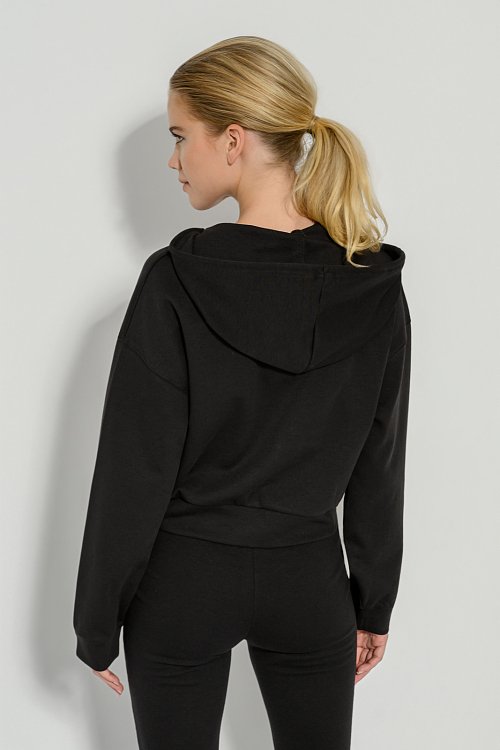 Interlock sweater jacket with hood