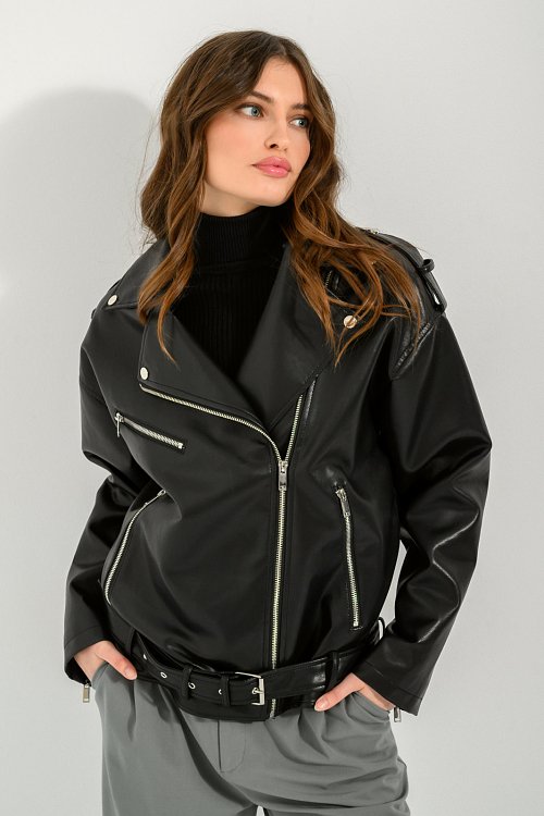 Oversized biker jacket with leather effect