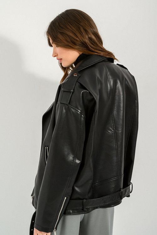 Oversized biker jacket with leather effect
