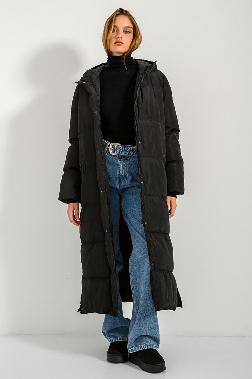 Long padded jacket with hood