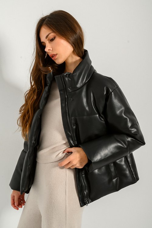 Padded jacket with leather effect