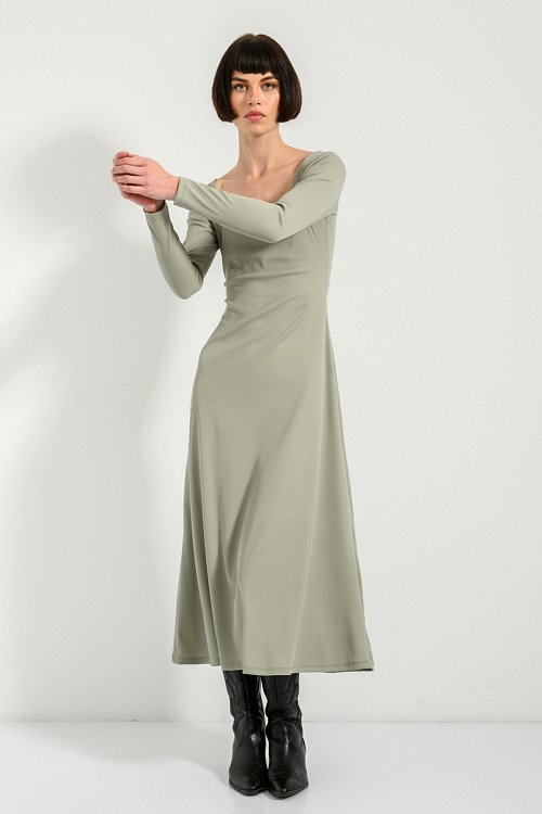 Midi ριπ φόρεμα με τετράγωνο ντεκολτέ