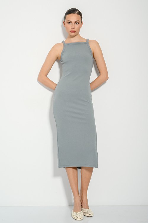 pinkwoman Midi φόρεμα με σκίσιμο στο πλάι (KHAKI) - 5
