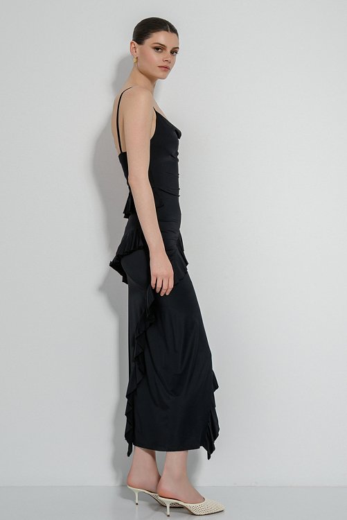 Midi drape dress with frill details