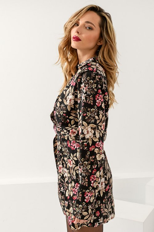 Satin floral dress with buttons