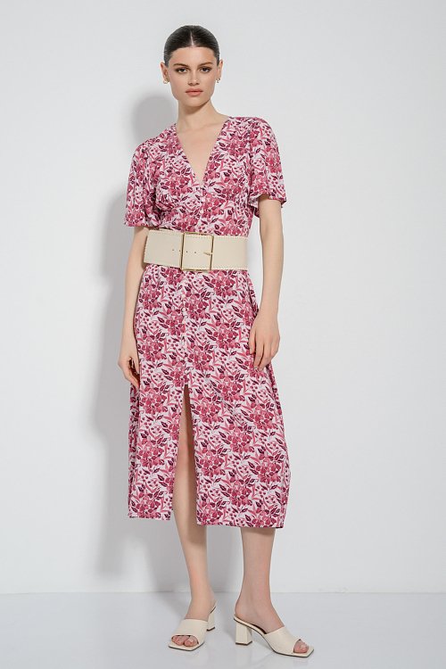 Midi floral φόρεμα με σκίσιμο μπροστά