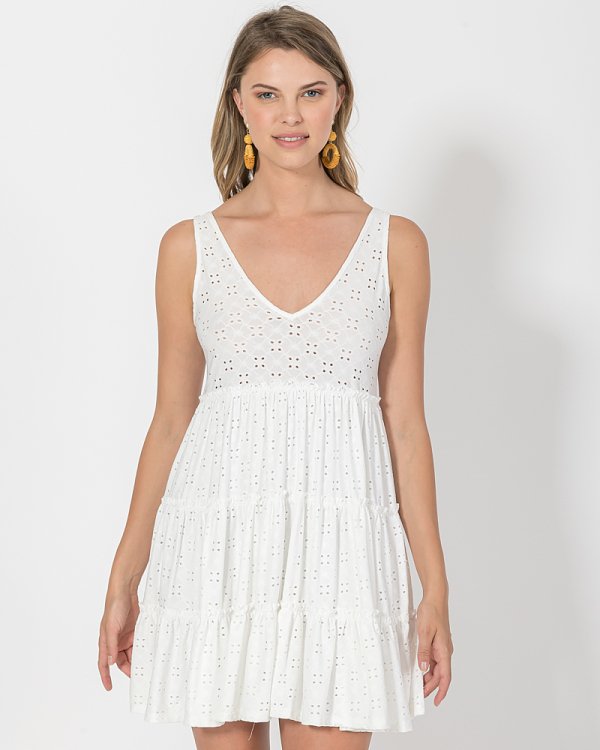 Ρούχα>Φορέματα>Mini Μίνι φόρεμα με λεπτομέρεια διάτρητων σχεδίων (WHITE)