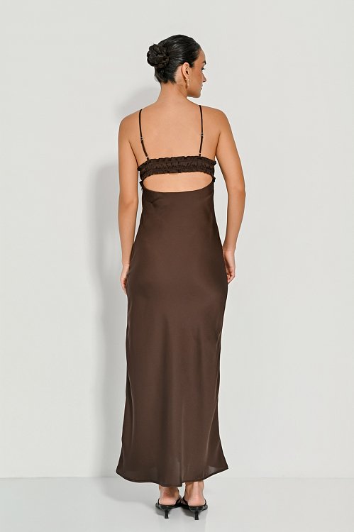 Midi dress with satin effect and front tie