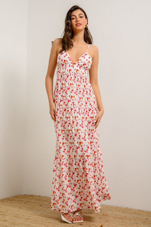 pinkwoman Maxi φλοράλ φόρεμα με δέσιμο (MULTI)