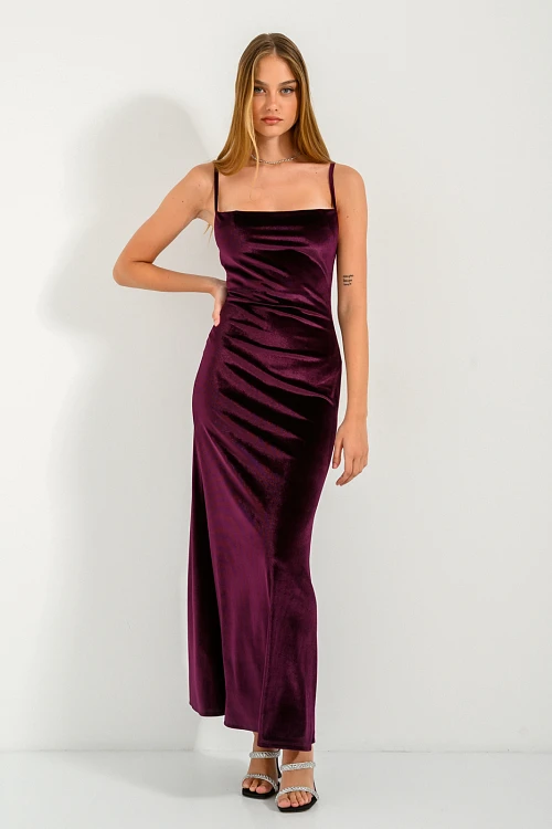 Maxi dress with velvet effect
