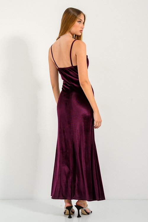 Maxi dress with velvet effect