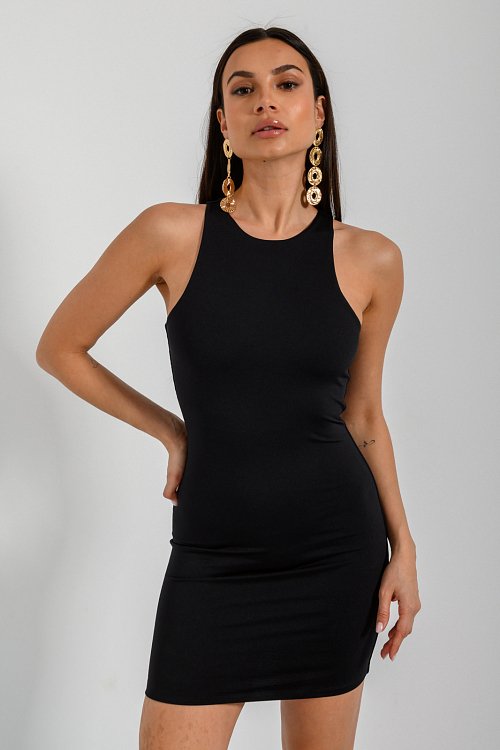pinkwoman Μίνι λύκρα φόρεμα (BLACK) - 6