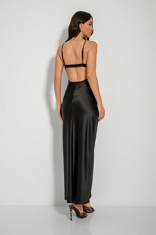 Maxi dress with satin effect and open back