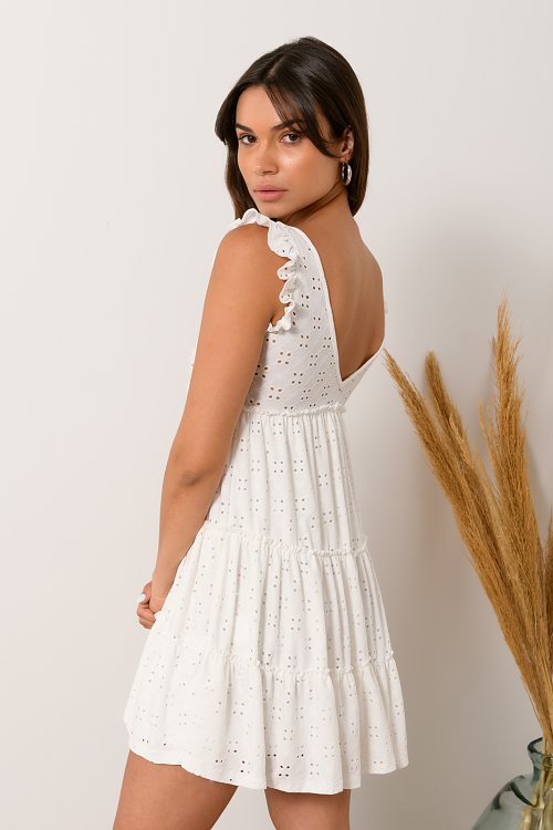Mini dress with cutwork embroidery