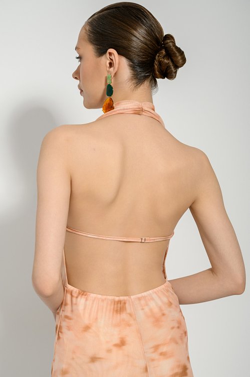 Maxi ντραπέ τούλινο φόρεμα με tie dye print