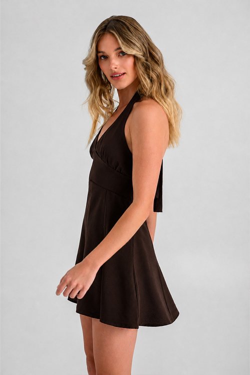 Μίνι halter φόρεμα σε Α γραμμή (BROWN)
