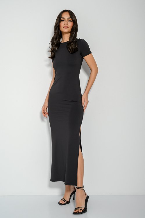 Maxi λύκρα φόρεμα με άνοιγμα (BLACK) φωτογραφία