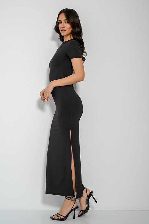 Maxi λύκρα φόρεμα με άνοιγμα (BLACK) φωτογραφία