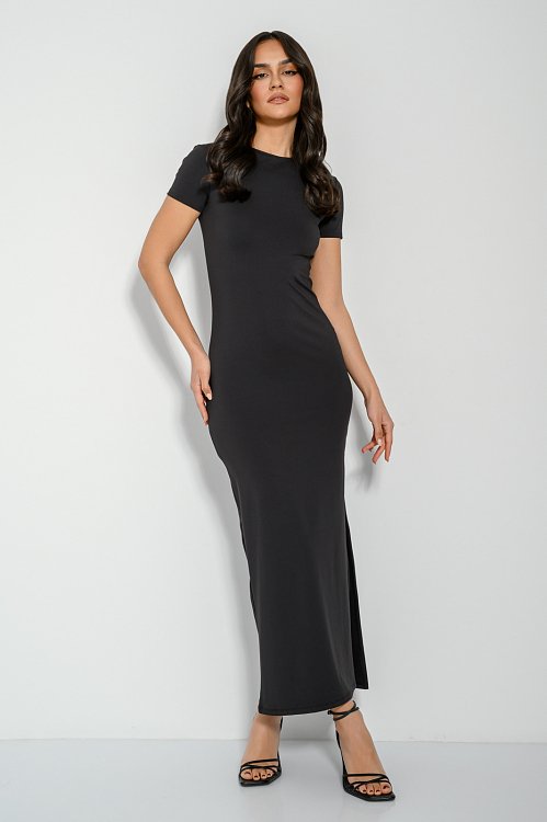 Maxi λύκρα φόρεμα με άνοιγμα (BLACK) φωτογραφία
