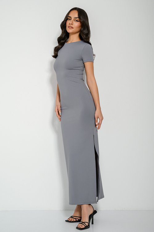 Maxi λύκρα φόρεμα με άνοιγμα (GREY) φωτογραφία