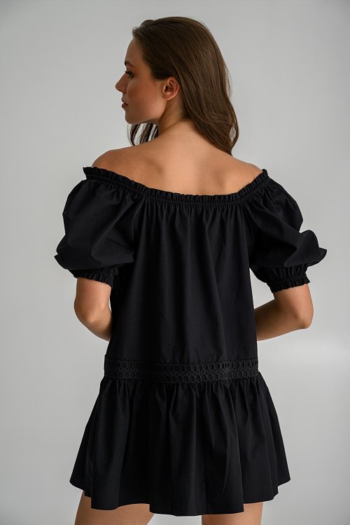 Μίνι φόρεμα ποπλίνα off shoulder με βολάν