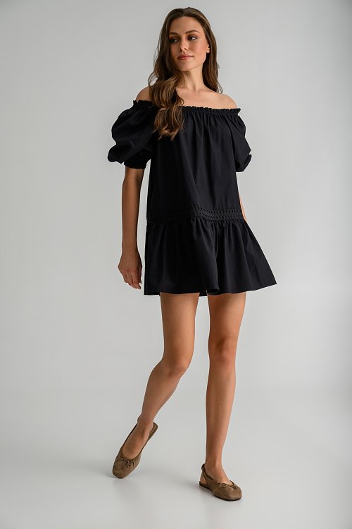 Μίνι φόρεμα ποπλίνα off shoulder με βολάν