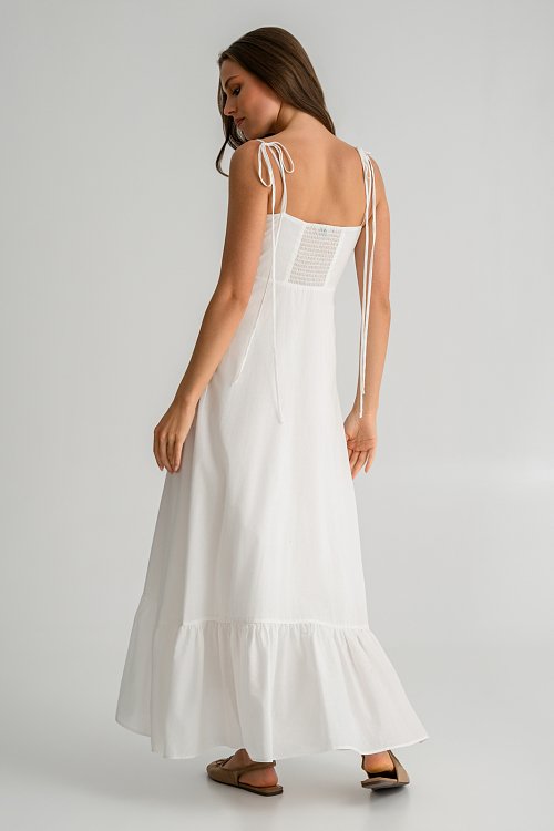 Maxi φόρεμα με βολάν και τιράντες με δέσιμο (OFF WHITE) φωτογραφία