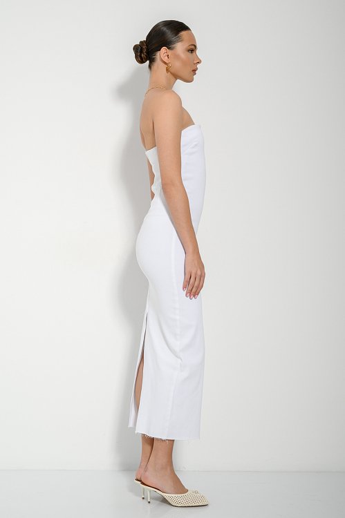 pinkwoman Midi ντένιμ strapless φόρεμα (WHITE) - 3