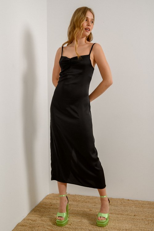 Midi satin dress with cut out detail