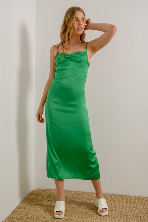 Midi satin dress with cut out detail