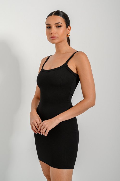 Mini ribbed dress with straps