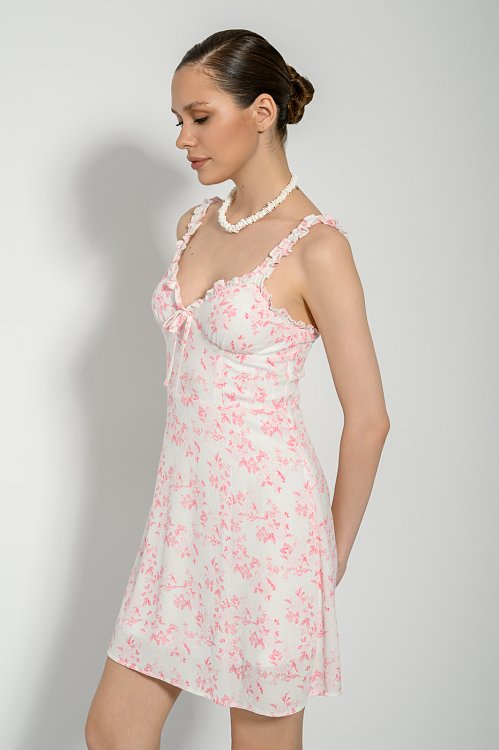 Mini floral dress with front bow detail
