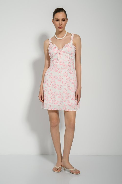 Mini floral dress with front bow detail