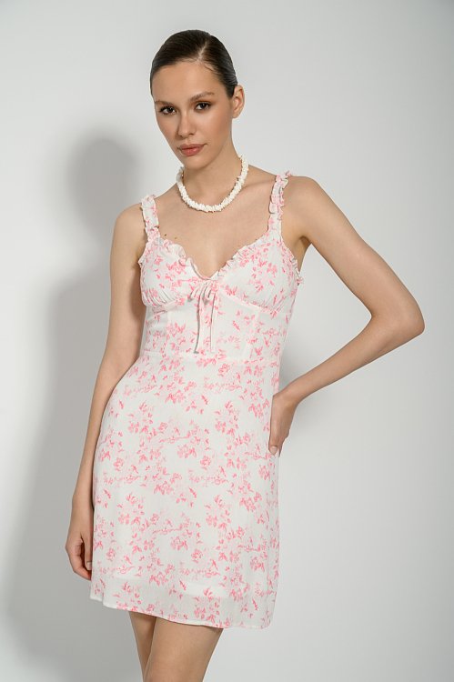 Mini floral dress with front bow detail