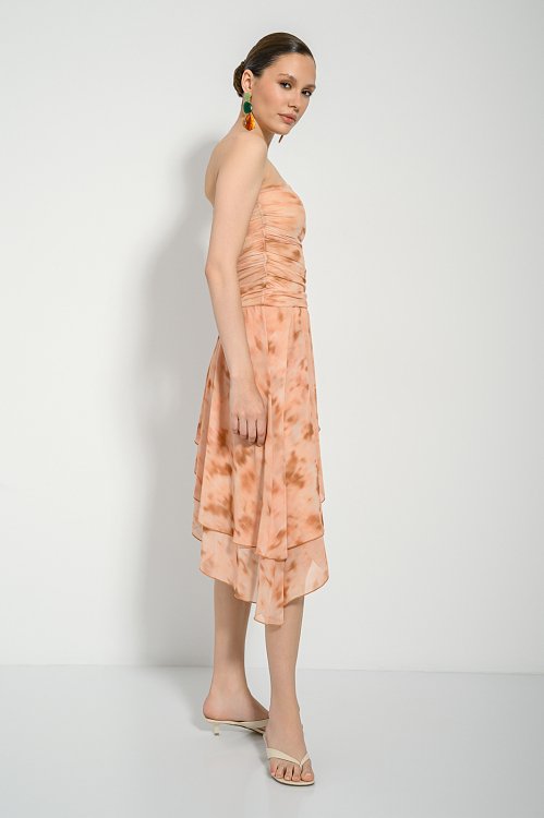 Mini tulle strapless dress with tie dye print