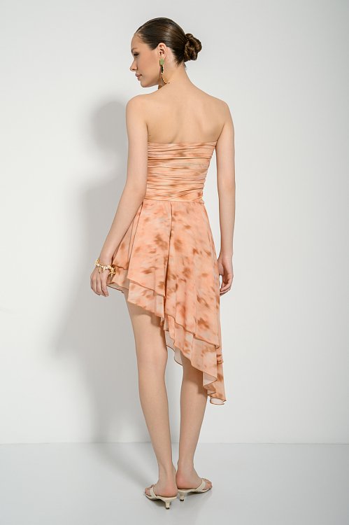 Mini tulle strapless dress with tie dye print