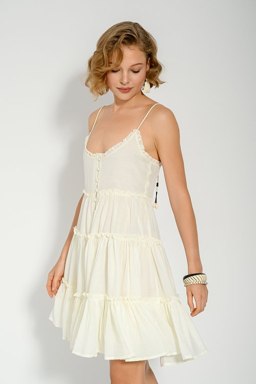 Mini dress with ruffles and shirring details