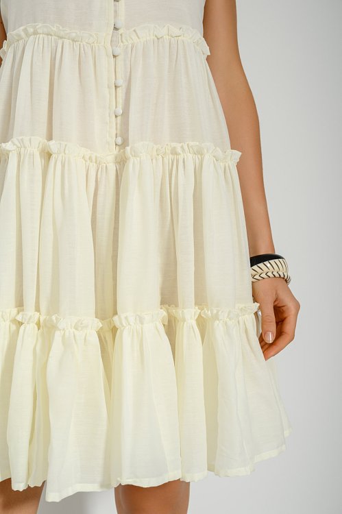 Mini dress with ruffles and shirring details