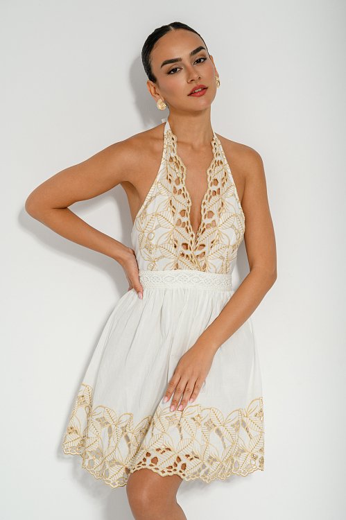Mini backless dress with embroidered details