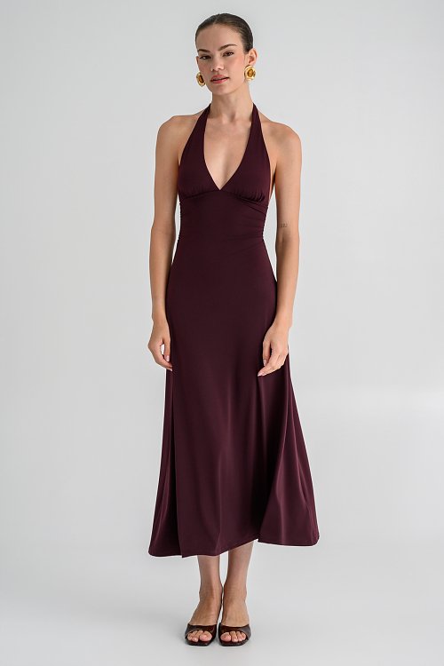 Midi halter φόρεμα με σούρες