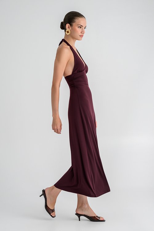 Midi halter φόρεμα με σούρες